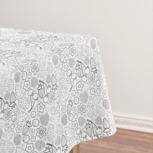 Toalha De Mesa Baga Morango Cereja Preta Desenhada à mão Moderna. (Posição Original)