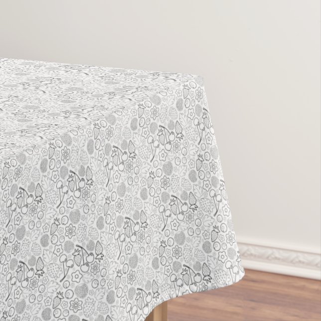 Toalha De Mesa Baga Morango Cereja Preto Desenhado à mão Moderno. (Posição Original)