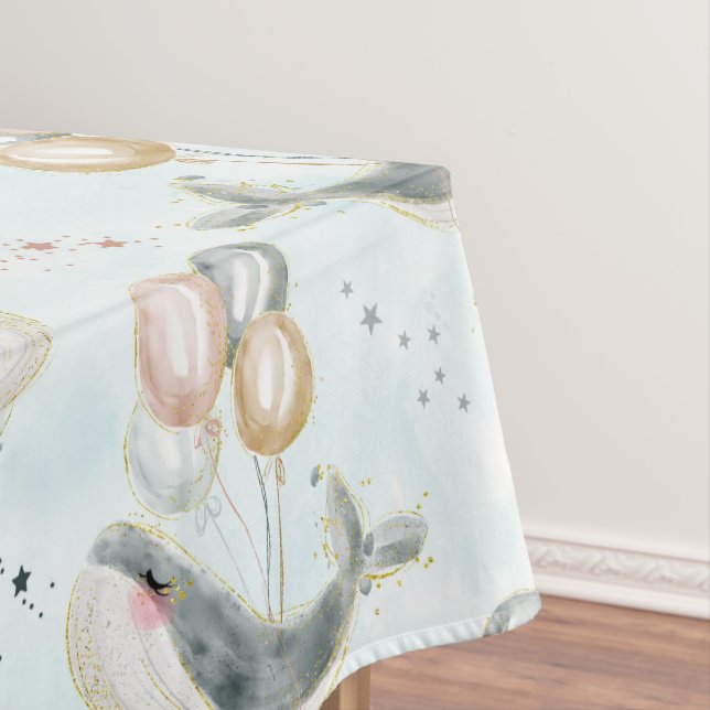 Toalha De Mesa Balão De Baleia Azul De Aquarelas Sob O Oceano Mar (Posição Original)