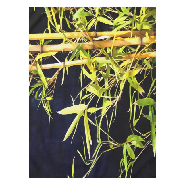 Toalha De Mesa Bambu Foliage Arte Tropical Em Preto (Frente)