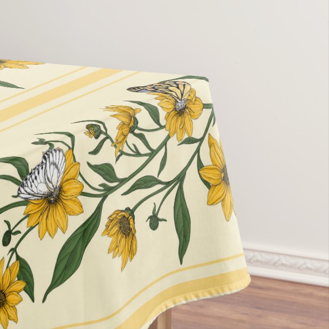 Toalha De Mesa Banda floral sunroot sobre branco (Posição Original)