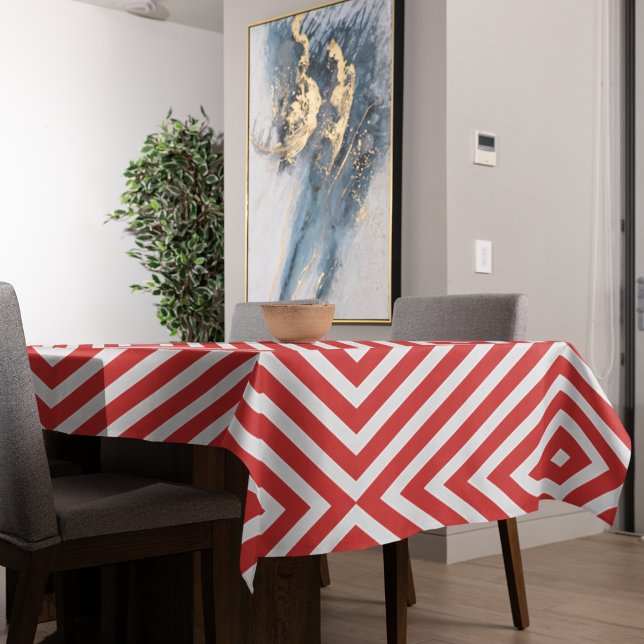 Toalha De Mesa Bandas de Diagonal Brancas Vermelhas (table cloth)