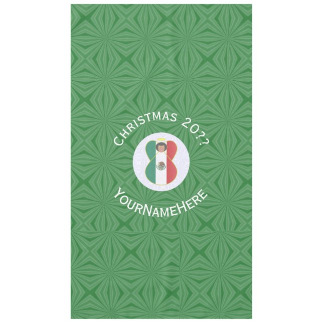 Toalha De Mesa Bandeira de Natal Anjo Mexicano com Texto Personal (Frente)