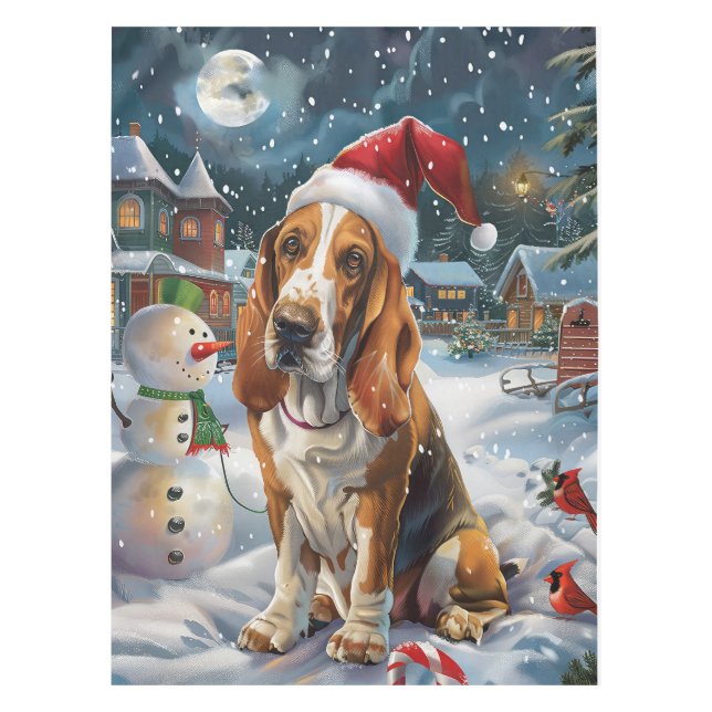 Toalha De Mesa Basset Hound Dog Winter Wonderland Natal Joy (Frente)