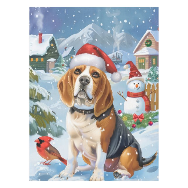 Toalha De Mesa Beagle Dog Winter Wonderland Natal Joy (Frente)
