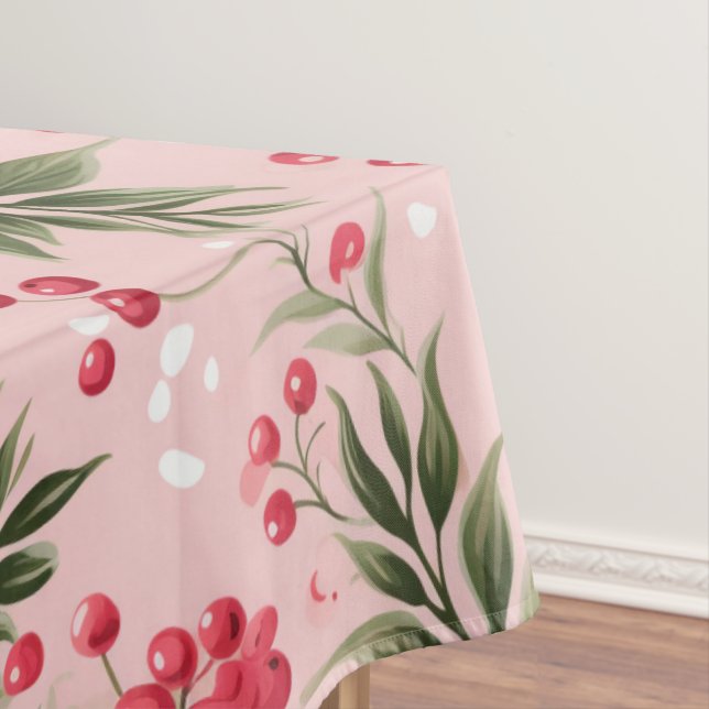 Toalha De Mesa Beautiful Shabby Chic Pink Christmas Floral Berry (Posição Original)