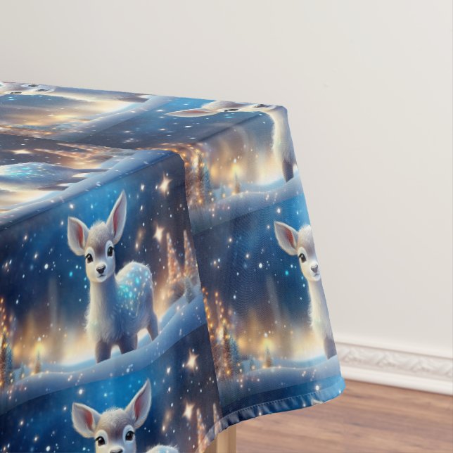 Toalha De Mesa Bebê Reindeer Espetando Noite Estrelada (Posição Original)