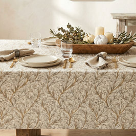 Toalha De Mesa Bege Neutro Dourado Folha Botânica William Morris
