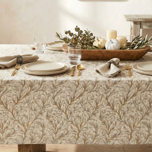 Toalha De Mesa Bege Neutro Dourado Folha Botânica William Morris