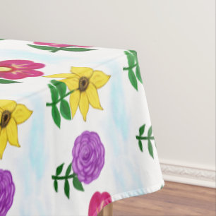 Toalha De Mesa Belas Flores Amarelas Roxas Rosas