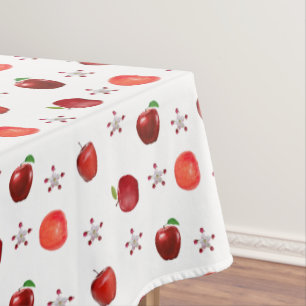 Toalha De Mesa Belas Maçãs Vermelhas & Flores de Maçã em Branco
