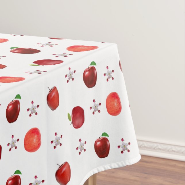 Toalha De Mesa Belas Maçãs Vermelhas & Flores de Maçã em Branco (Posição Original)