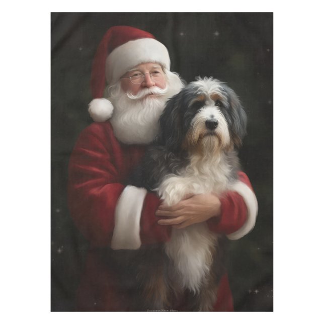 Toalha De Mesa Bernedoodle com Papai Noel Natal Festivo (Frente)
