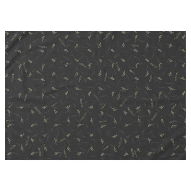 Toalha De Mesa Birds Leaves Charcoal Black Green Brown Grey (Frente (Horizontal))