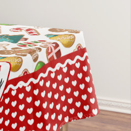 Toalha De Mesa Biscoitos de Gengibre e Borda de Coração Vermelho