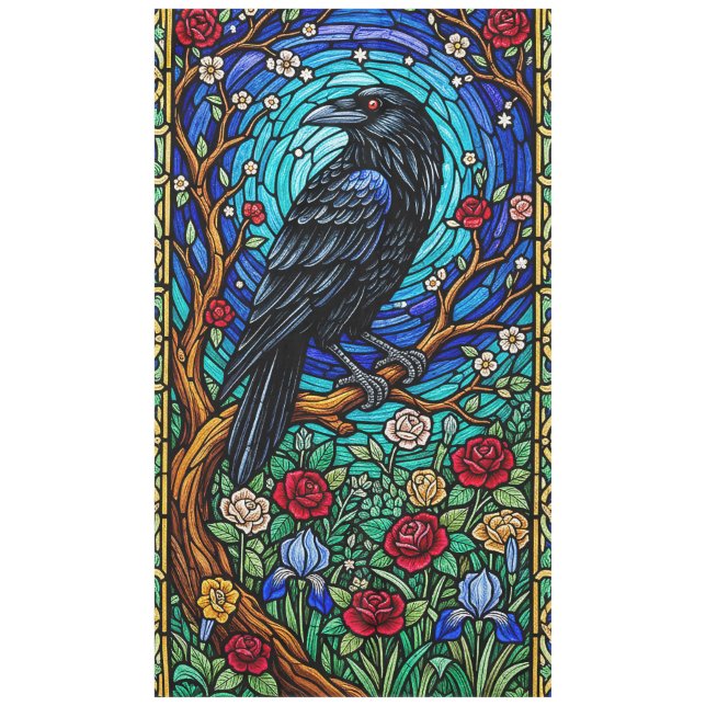 Toalha De Mesa Blackbird Staind Glass Corvid Raven (Frente)