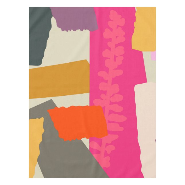 Toalha De Mesa Blocos de Cores Artísticos de Silhueta Botânica Mo (Frente)