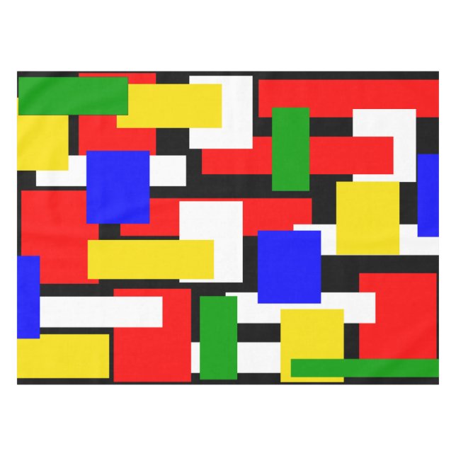 Toalha De Mesa Blocos vermelhos, amarelos, pretos, azuis e verdes (Frente (Horizontal))