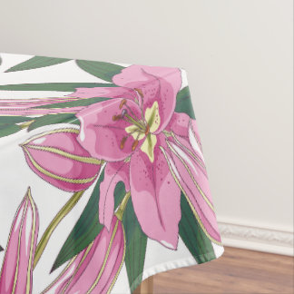 Toalha De Mesa Blooming Lilies in Pastel Pink on White