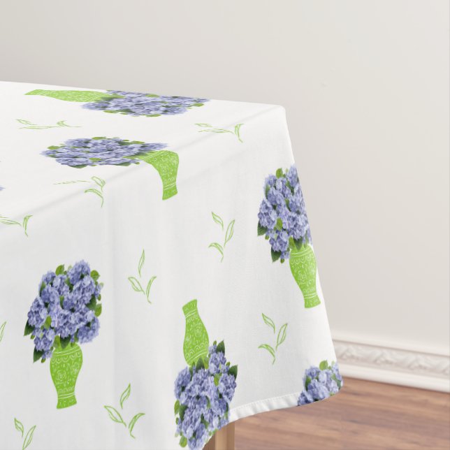 Toalha De Mesa  Blue Hydrangea Green Vase Coastal Pattern (Posição Original)