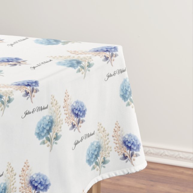 Toalha De Mesa Blue Hyndrangea flower Wedding Decor Newlyweds  (Posição Original)