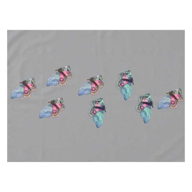 Toalha De Mesa Blue Pink Exotic Butterflies Pattern (Frente (Horizontal))