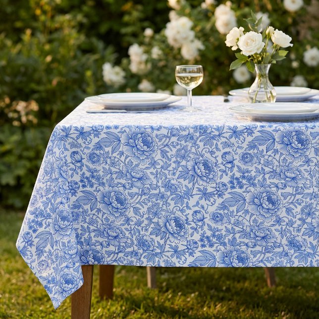 Toalha De Mesa Blue Toile Floral Pattern Classic Botanical (Criador carregado)