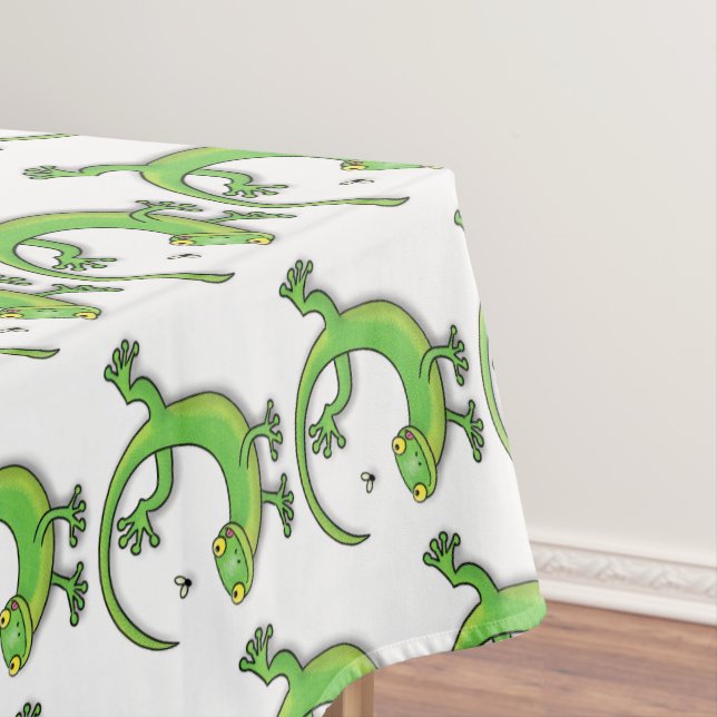 Toalha De Mesa Boas saudações da lagartixa verde e feliz com dese (Posição Original)