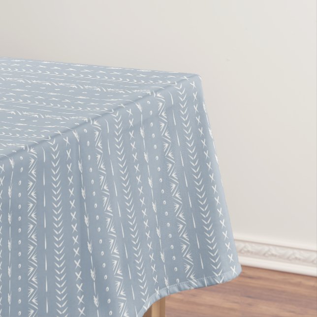 Toalha De Mesa Boho Costeiro Faixa Geométrica Listra Azul Empoeir (Posição Original)