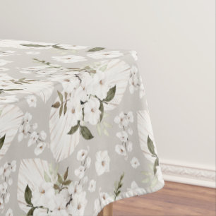 Toalha De Mesa Boho Floral Tablecloth Neutro Blossomas Brancos