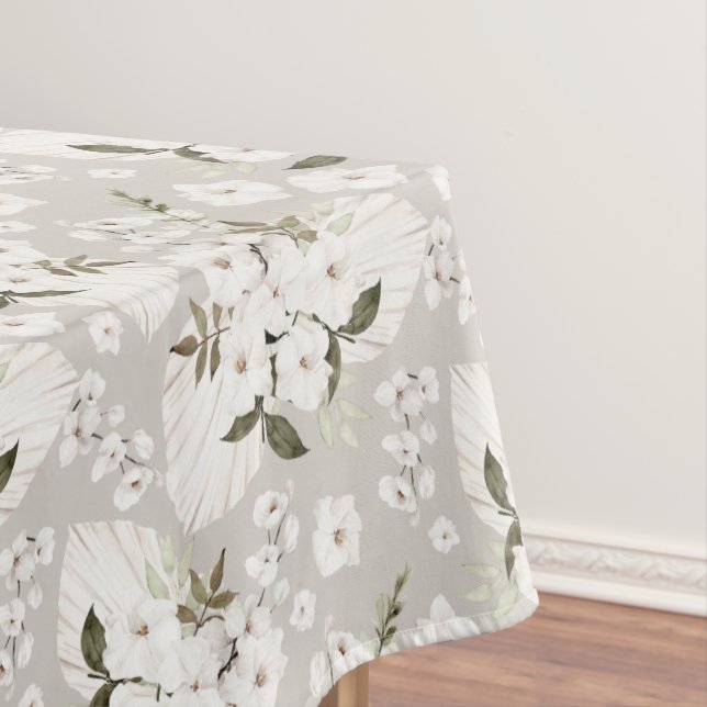 Toalha De Mesa Boho Floral Tablecloth Neutro Blossomas Brancos (Posição Original)