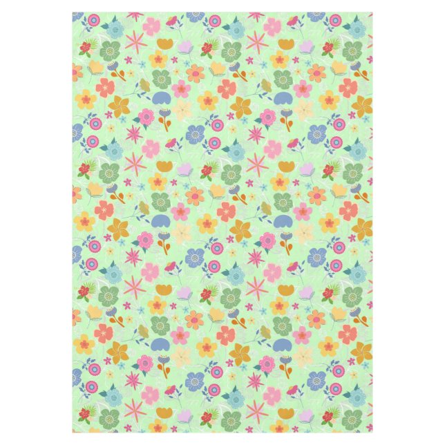 Toalha De Mesa Boho Flowers Padrão B01.w LGreen BG (Frente)