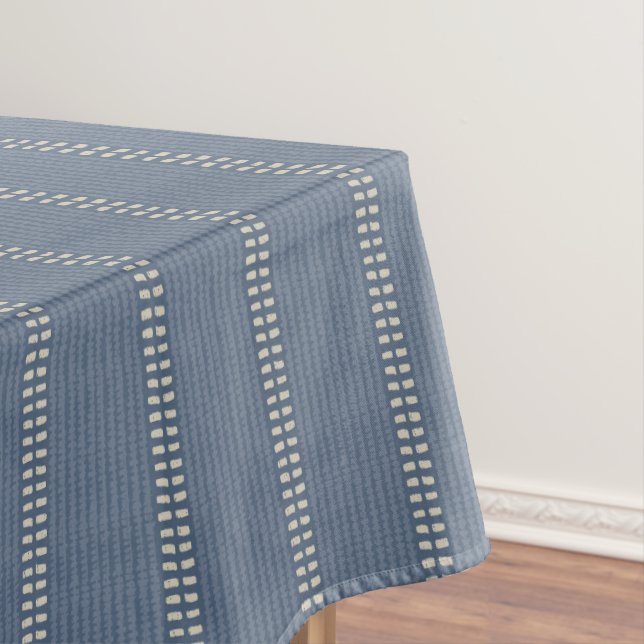 Toalha De Mesa Boho geo linhas simples bege denim azul rústico (Posição Original)
