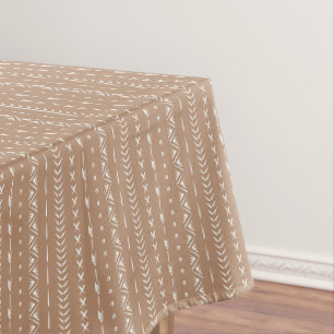 Toalha De Mesa Boho Geométrico de Listras Sulistas Neutro Quente