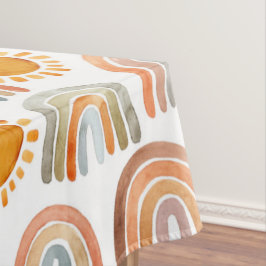 Toalha De Mesa Boho Rainbow e Sun Watercolor