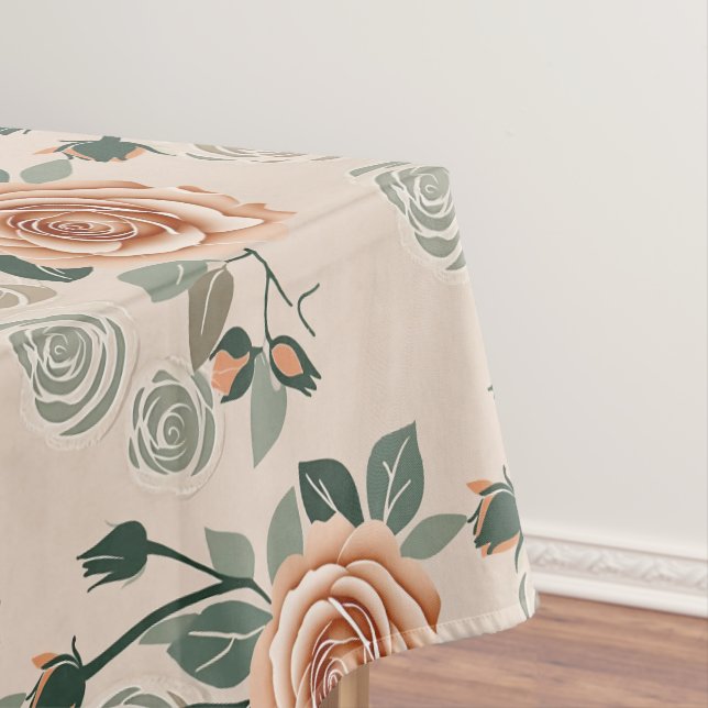 Toalha De Mesa Boho Style Roses In Pastel Orange And Sage Green  (Posição Original)