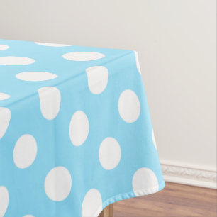 Toalha De Mesa Bolinhas brancas em azul pálido