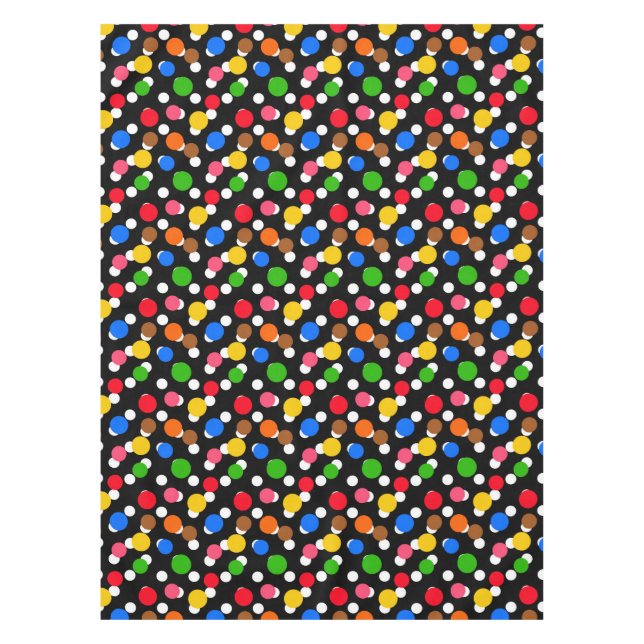 Toalha De Mesa Bolinhas coloridas em fundo preto (Frente)