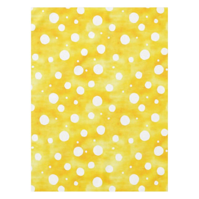 Toalha De Mesa Bolinhas de Aquarela - Amarelo Terrestre e Branco  (Frente)