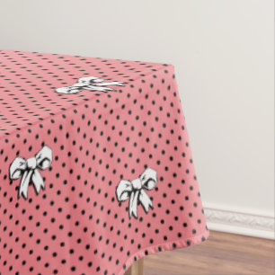 Toalha De Mesa Bolinhas e Arcos Estilo Retro Branco Preto Rosa