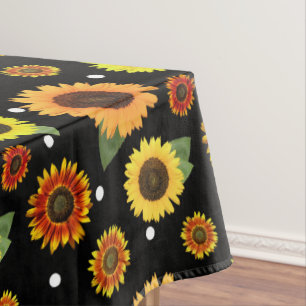 Toalha De Mesa Bolinhas Florais de Girassóis Pretos Elegantes