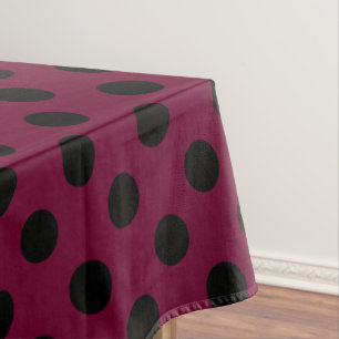 Toalha De Mesa Bolinhas pretas em Borgonha