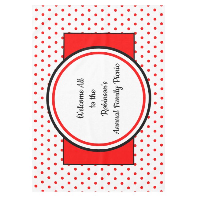 Toalha De Mesa Bolinhas Vermelhas Brancas Picnic da Família (Frente)