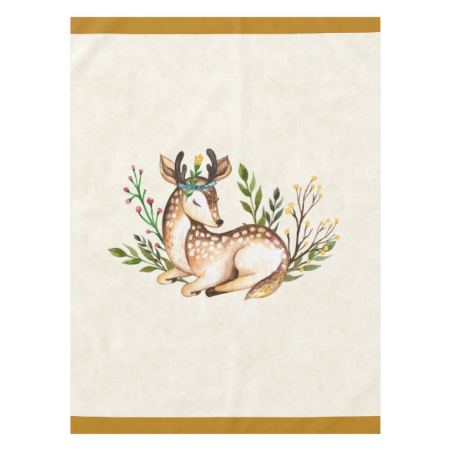 Toalha De Mesa Bonito Aquarela com veado para baixo (Frente)