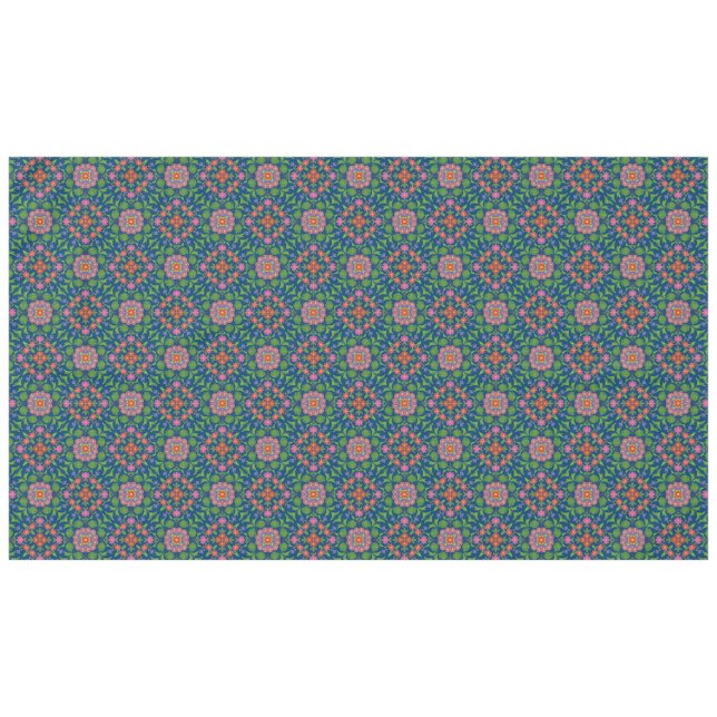 Toalha De Mesa Bonito Floral Rangoli na Tablecloth Azul Profundo (Frente (Horizontal))