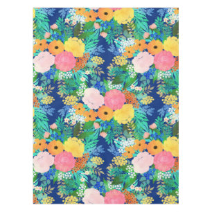 Toalha De Mesa Bonito flores cor-de-rosa e laranja - tinta azul c