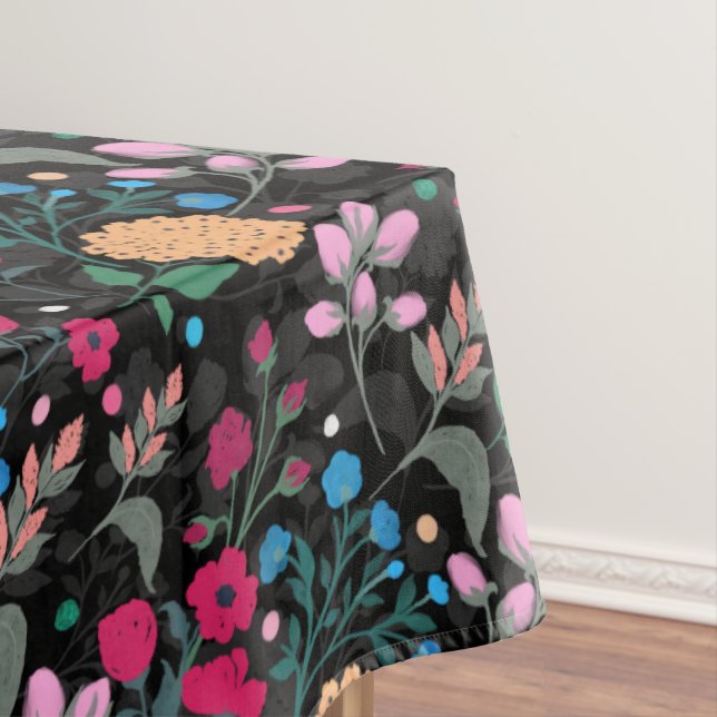 Toalha De Mesa Bonito Rosa e Amarelo Design Preto Floral Pequeno (Posição Original)