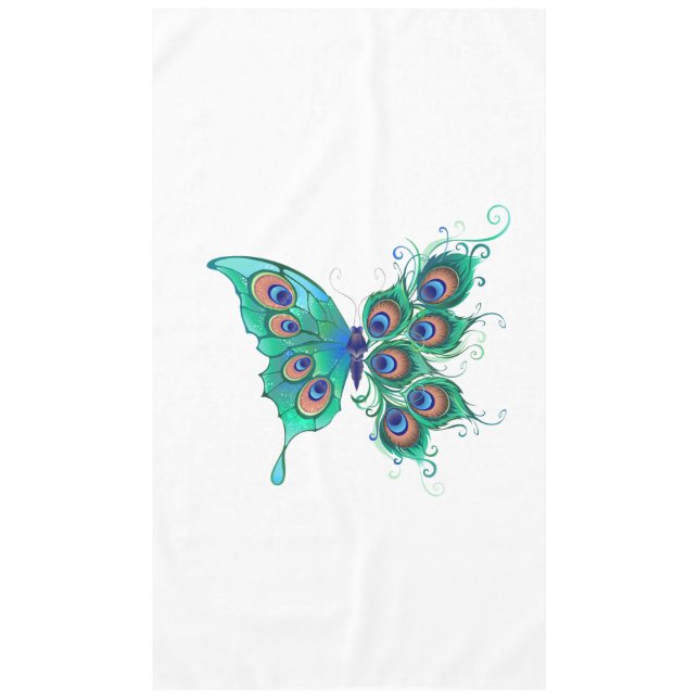 Toalha De Mesa Borboleta com Penas de Pavão Verde (Frente)