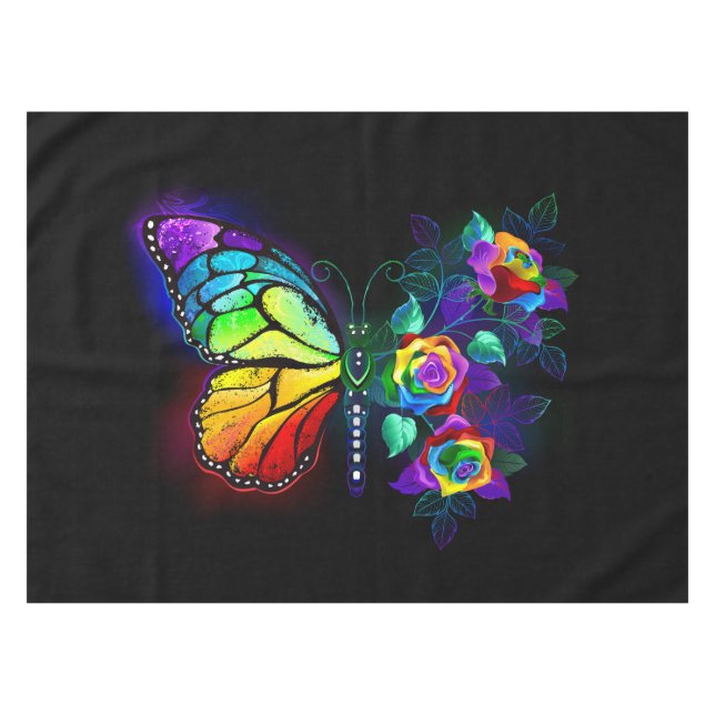 Toalha De Mesa Borboleta-flor-arco-íris (Frente (Horizontal))