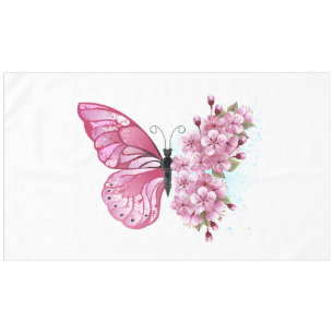 Toalha De Mesa Borboleta Flor com Sakura Rosa